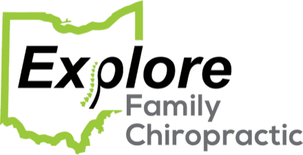 Explore Family Chiropractic logo, a green Ohio state outline with a spine icon